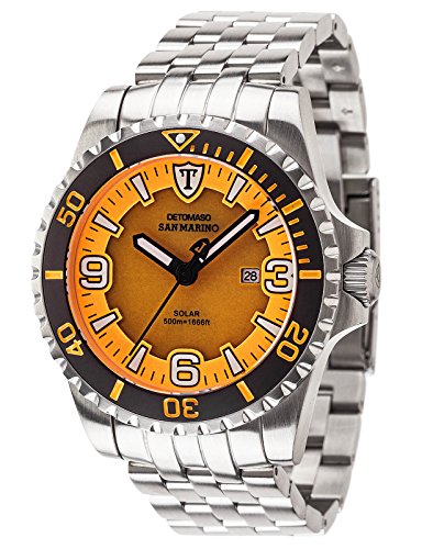 DETOMASO Herrenuhr Quarz Edelstahlgehuse Edelstahlarmband Saphirglas SAN MARINO SOLAR Taucheruhr Trend orange/silber DT1053-A DETOMASO Herrenuhr Quarz Edelstahlgehuse Edelstahlarmband Saphirglas SAN MARINO SOLAR Taucheruhr Trend orange/silber DT1053-A