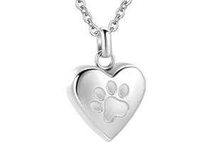 InfuMemo Pet Heart Cremation Jewelry For Ashes For Dog/Cat Paw Stainless Steel Memorial Locket Urn Necklace Paw Print Pet Heart Urn Necklace Memorial Keepsake Jewelry Ashes