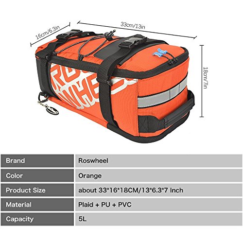Roswheel 2 in 1 Gepäckträgertasche Radtasche Rucksack Wasserdicht 5 L mit Reflektierendem Band Outdoor (Orange) - 2