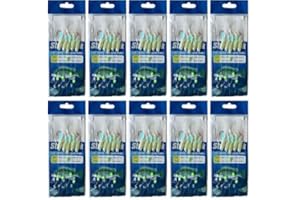 KT Tackle 10 Pack Sea Fishing Sabiki Rig Traces With Glow in the Dark 1/0 Hooks for Mackerel, Cod, Pollock - Boat Feathers