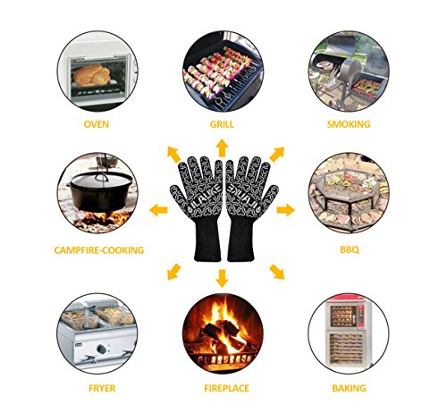 Grillhandschuhe Premium bis 500 °C Grill Ofenhansschuhe ilauke Kamin Backen Hitzebeständige Handschuhe aus Kevlar-Nomex Gewebe EN407 2er extra lang für extreme Sicherheit gratis 100 Einweg Handschuhe - 7