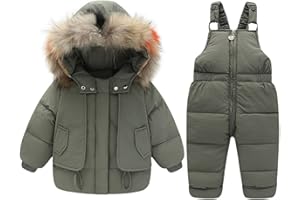 LCIGIA Jungen Skianzug Kinder Schneeanzug mit Pelzkragen Kapuze Mädchen Zweiteiliges Bekleidungssets Skijacke + Skihose Verdickte Winterjacke Daunenjacke Daunen Hose