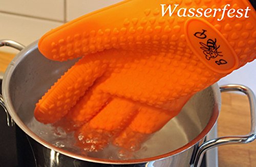 BBeeQ Ofenhandschuhe Silikon und Baumwolle 2er Set – hitzebeständig bis 300°C – zum Grillen, Kochen, Backen – Topfhandschuhe, Backhandschuhe – Orange - 5