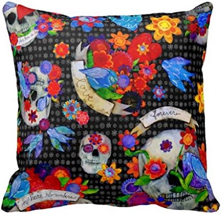 Day of the Dead Calaveras and Hearts Pillow