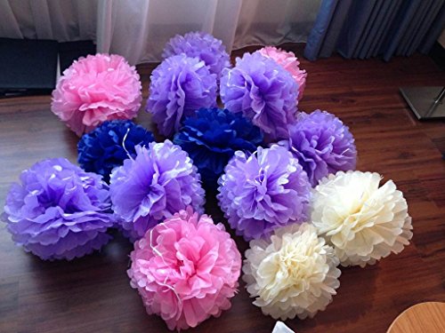 ZeWoo Set von 15 Stück Seidenpapier PomPoms 6” 8” 10” Geburtstagen Hochzeit Party Deko Papierblumen - 4