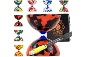 Juggle Dream Jester Diabolo Set with Fibre Sticks, Diabolo String - Pro Medium Rubber Diablo Set With Cascade Carry Bag (Red and Black)