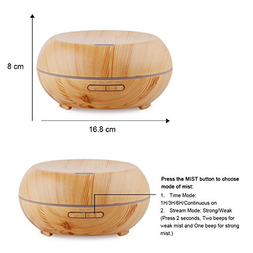InnoGear 200 ml Aroma Diffusor,Aromatherapie Diffusor, Ätherisches Öl Diffusor,Ultraschall Aromatherapie Diffusoren,Luftreiniger, Hausbefeuchter mit 7 veränderbaren farbigen LED Lichter und 4 Timer Modi, falls wasserlos schaltet es sich automatisch aus. Helle Holzmaserung - 4