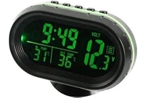 Benkeg Car Thermometer Digital Clock DC 12V Automobile Clock LED Lighted Auto Dual Temperature Gauge Voltmeter Voltage Tester