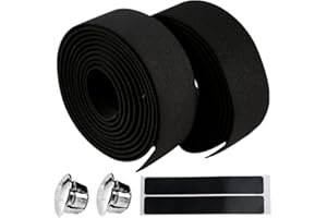 BIUCHJIU Bicycle Handlebar Tape Non-Slip Comfort Road Bike Handlebar Tape with Bar End Plugs for Touring Cycling and Road Racing 1 Pair Black (No pattern)