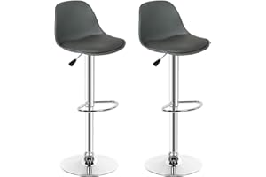 HUOLE Bar, Set di 2 Sgabelli Superficie, Altezza Regolabile, Sedia da Cucina Girevole con Schienale e Poggiapiedi-Grigio-2pz