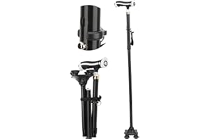 TOPYOND Bastone da Passeggio Pieghevole Antiscivolo in Lega di Alluminio con Luce a LED Migliora La Mobilità E La Sicurezza con Base Rotante Antiurto a 360° Per Anziani E Persone con Esigenze di Mobilità