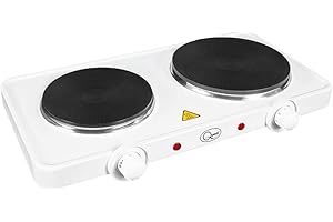 Quest 35250 Electric Twin Hob Hot Plate with Temperature Control/Set of 1000W & 1500W Hobs / 5 Temperature Settings/Portable, Ideal for Cooking While Travelling, White