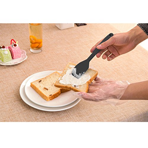 Silikon Teigschaber Küchenhelfer Set – Kleine Mixer Flexiblen Silikonschaber Backpinsel Topfset Kochbesteck – Küchengeräte Schmal Teigspachtel Backzubehör – mit stabilem Edelstahlkern zum Kuchen Backen und Mixen, Einteilig, 21cm in Schwarz - 5