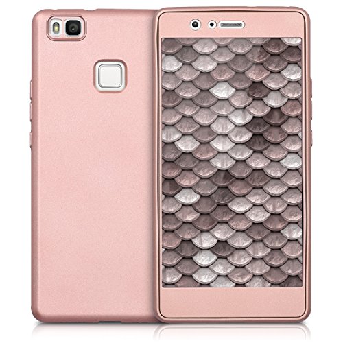 kwmobile Funda para Huawei P9 Lite - Carcasa  Doble  de  TPU  - Case de  ambas Caras  para m  vil en  Oro Rosa Metalizado 