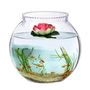 Jainsons Pet Products? Round Transparent Crystal Glass Zig Zag Neck Bowl Clear Sphere Vase Fish Tank Water Jar with Lotus