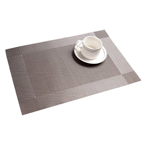 Addfun®Table Mats(Set of 8),Premium Washable Place Mats Non-slip Insulation PVC Mats for Dining Table (Silver)