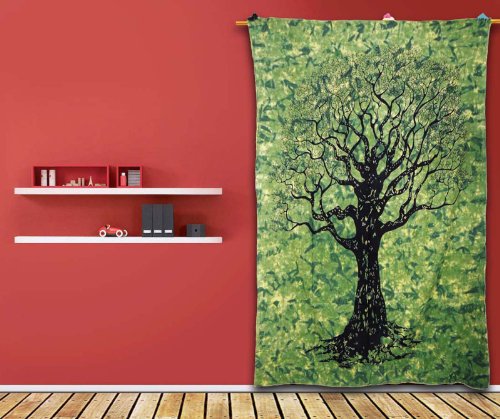 Handicrunch Baum-Druck Wandteppiche Tischläufer Grün Twin Size Bettbezug Indien 82 X 57 Zoll - 3