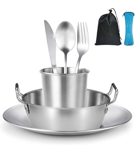 YushengTai Camping Geschirr Set 10-teilig - Edelstahl Outdoor Geschirr
