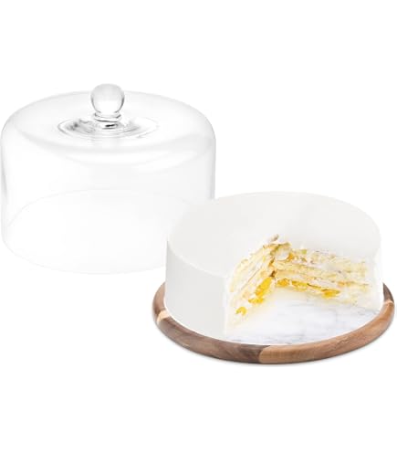 HEFTMAN Alzata girevole con coperchio a cupola, 25,4 cm, antiscivolo, in legno di acacia, con copertura a cupola in acrilico trasparente, per torte, pasticcini, formaggi, ideale per compleanni