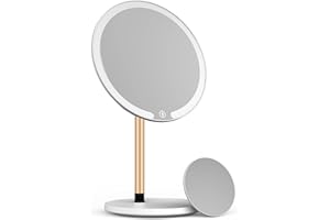 ANGNYA Espejo de Maquillaje con luz Led Recargable, Encendido y regulación del Brillo táctil, 3 Colores de luz, Aumento X1/X10