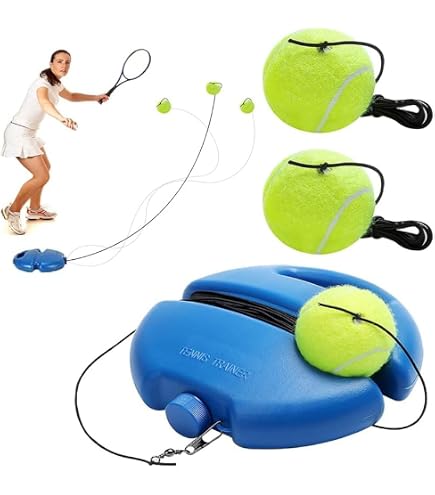 DAKLUNAR Kit D'entraînement De Tennis Solo – 2 Balles Rebondissantes + Base Antidérapante, Auto-apprentissage Pour Adultes Et Enfants (corde 4 M)