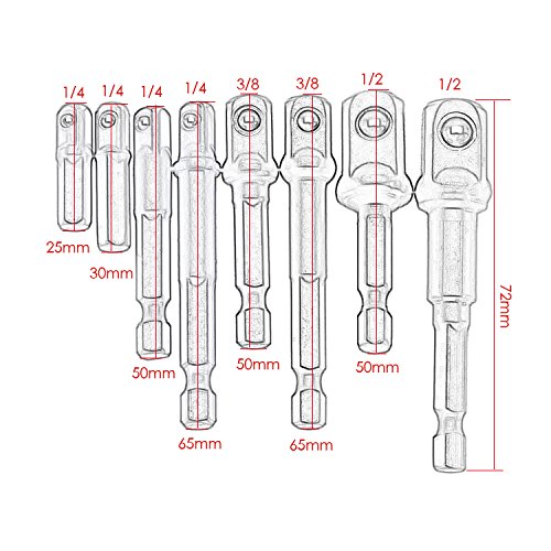 8Pcs Treiber Bohrer Hex Schaft Sockeladapter Set 1/4″ 3/8″ 1/2″ Bar Bits - 2