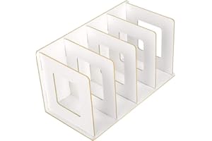 ATYHAO Scaffale in legno da scrivania a 4 sezioni per libri, CD, DVD, riviste, reggilibri, per ufficio, studenti, bambini e adulti Bianco caldo