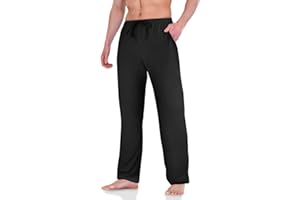 AUYAO Pantalon Pyjama Homme, Vêtements de Nuit et de Détente Maison, Long de Couleur Unie/Treillis avec Cordon de Serrage