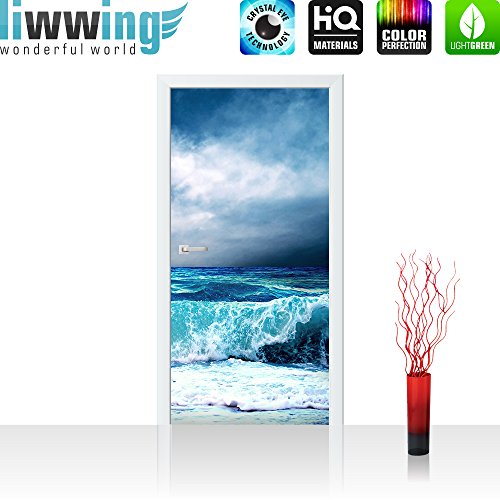 Türtapete selbstklebend 100×211 cm PREMIUM PLUS Tür Fototapete Türposter Türpanel Foto Tapete Bild – BLUE SEASCAPE – Ozean Meer Wasser See Welle Sturm Blau Türkis – no. 100 - 2