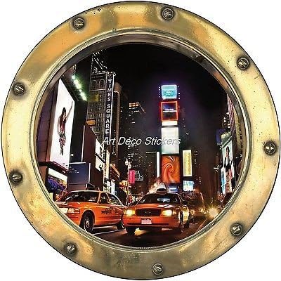Stickers Trompe L oeil Deco Taxi New York – ref: Porthole H377, 20x20cm