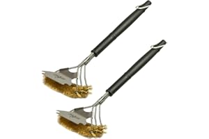 ‎GRILLFÜRST Grillfürst Premium Grill Brush with Brass Bristles, 45 cm, Grill Cleaning Brush for Cooking Grate, Grill Grate Brush with Wide Triple Brush Head and Scraper, Pack of 2