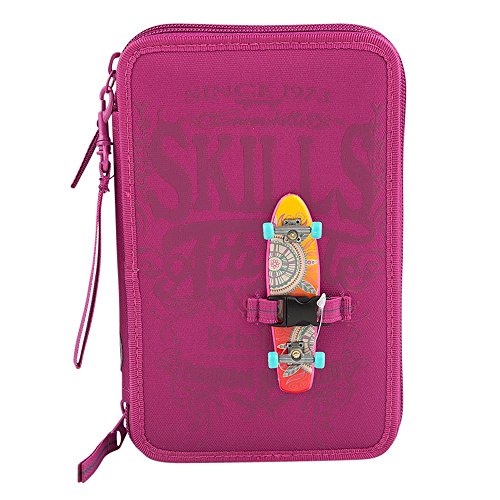 Preisvergleich Produktbild 7 Skills 3-fach Federtasche pink mit Fingerboard