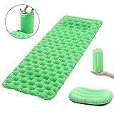 NINGÚN DETALLE ES NUNCA DEMASIADO PEQUEÑO: Con un gran saco hinchable, puedes inflar la colchoneta fácilmente de una manera más higiénica - simplemente guarda un poco de aire en la bolsa y apriétala; además, las áreas de colisionar en los extremos evitan que te resbales durante la noche