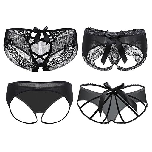 Nightaste-Intimi-da-Donna-per-Mezzanotte-Mutande-con-Brasiliana-Tanga-con-Fiocco-Tagliato-Indietro-4-Modelliconfezione-Neri