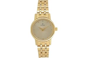 Titan Karishma Quartz Analog Champagne Round Dial Golden Stainless Steel Strap Watch for Women - NT2593YM01