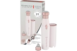 Remington Afeitadora facial para mujer [2 en 1: afeitadora facial y recortadora de cejas] BareMe (impermeable, depilación de labio superior, barbilla y mejillas, batería, USB-C, cepillo y tapa) WFS200