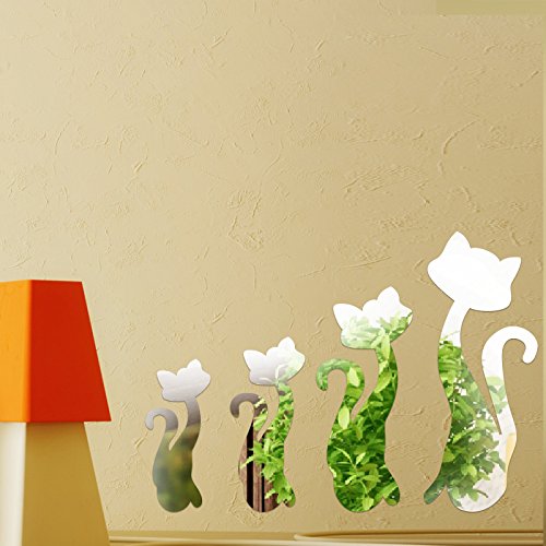 Walplus Spiegel Wall Art „Katzen Aufkleber Abnehmbare Wandbild Aufkleber Vinyl Home Dekoration DIY Living Schlafzimmer Décor Kids, Silber - 7