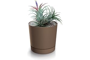 magubo Blumentopf mit Untersetzer, Übertöpfe für Zimmerpflanzen, Pflanzkübel, Übertopf Kompakt, 15 cm Durchmesser, Elegantes Design für Innen- und Außenbereich (Braun, 150)