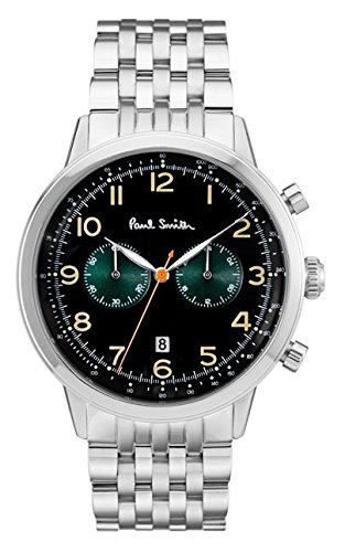 Paul Smith Men's Quartz Watch with Black Dial Chronograph Display and Silver Stainless Steel Bracelet P10018