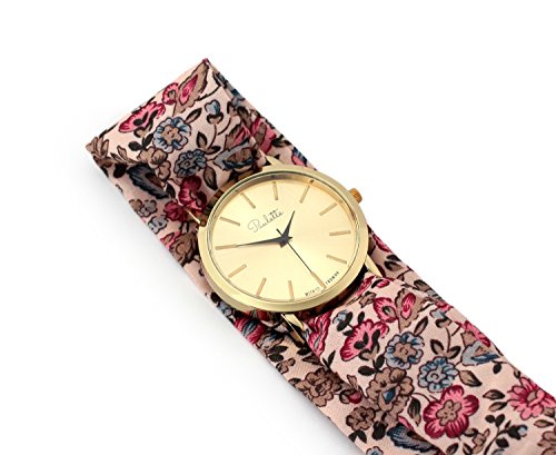 Paulette Uhr Classic Floral & Rose: Schöne 39mm Armbanduhr mit Stoffband für Damen, besonderes Wickelarmband mit Blumen Muster | Groß | Gold | Flach | Stoffarmband Paulette Uhr Classic Floral & Rose: Schöne 39mm Armbanduhr mit Stoffband für Damen, besonderes Wickelarmband mit Blumen Muster | Groß | Gold | Flach | Stoffarmband
