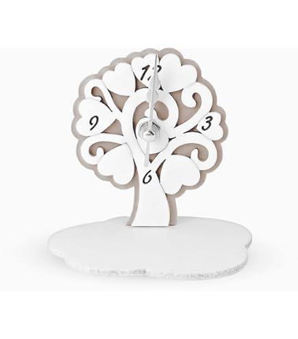 Orologio Da Parete In Legno Con Albero Della Vita - Bomboniera Per Cresima, Bianco E Panna, Made In Italy - Foto 2