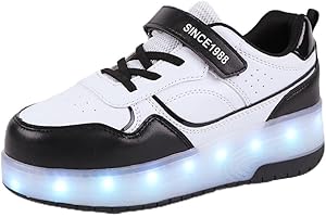 Mateju Chaussures à roulettes Fille Garçon Enfant Patins à roulettes Rétractable avec 2 roulettes, 2 en 1 Chaussures de Skateboard Réglables Adolescents pour Homme Femme 29-40 EU