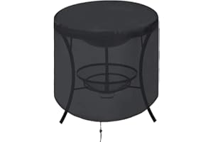 DDLL Round Fire Pit Cover, 26 Sizes Outdoor Fire Pit Covers with Drawstring, 210D Rip Proof Oxford Cloth, Waterproof, Windproof, Anti-uv, for Garden Stove Firepits Table,D71 x H53cm