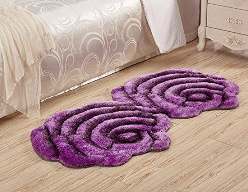 3D Flower Shaggy Carpet Mats For Home Living Room Floral Rose Thick Round Rugs, purple, 70x140cm