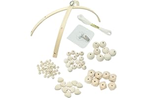 BYNYXI Cadre mobile en bois bricolage, carillon éolien en bois fait à la main pour lit bébé, cloche de lit naturelle avec perles en bois, étoiles, kit de bricolage mobile pour bébé pour chambre denfant