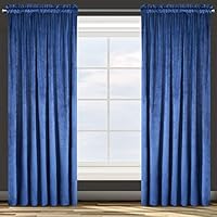 Design91 Samtvorhang Kräuselband Blickdichte Vorhänge Samt Velours 135x270 Samtvorhänge ROSA (dunkelblau)