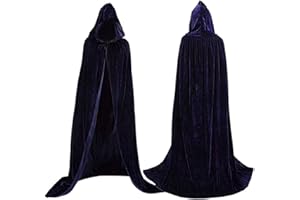 Coolwife Velvet Cloak Cape Wizard Hooded Party Halloween Cosplay Costumes for Men Women 53" (Navy Blue)