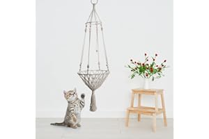 Naedien Tassel Macrame Cat Hammock Window Hanging Cat Bed, Bohemia Woven Cat Basket Cat Hammock Bed, Multi-Use Cat Bed Cat Swing Bed Cat Swing Cat House Home Decoration