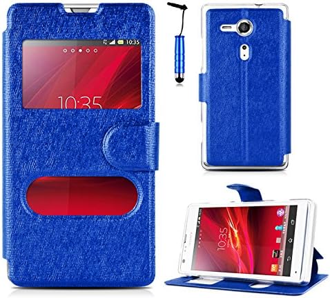 Magic Global Gadgets - Pebble Blue Window Leather Book Smart Flip Case Cover For Sony Xperia SP M35H / HSPA C5302 / LTE C5303 / LTE C5306 With Magnetic Closure + Media Stand + Fitted Silicone Gel Frame Inside + Screen Guard &amp; Stylus Pen