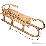 Babys-Dreams Hörnerrodel 120cm mit Rückenlehne & Zugleine Schlitten Holzschlitten Kinderschlitten NEU